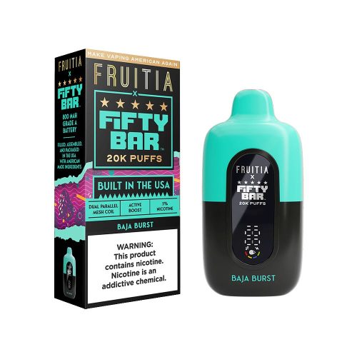 20000 Puff Disposable E-Cig by Fifty Bar Fruitia 50mg 16mL - Baja Burst with Packaging