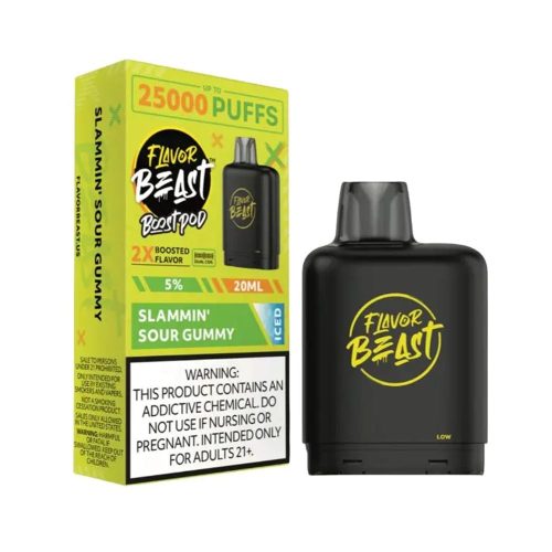 Flavor Beast Level X Boost Disposable - Slammin' Sour Gummy Iced with packaging