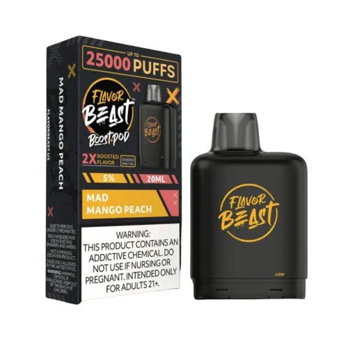 Flavor Beast Level X Boost Disposable - Mad Mango Peach with packaging