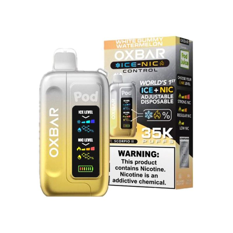 Ice-Nic Control 35000 Puffs Disposable E-Cig by Oxbar 50mg 14mL - White Gummy Watermelon with packaging