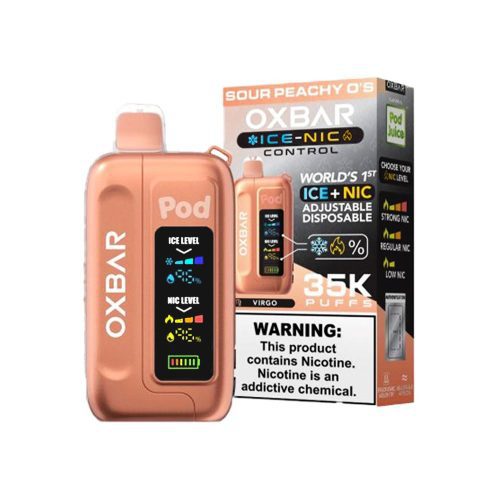 Ice-Nic Control 35000 Puffs Disposable E-Cig by Oxbar 50mg 14mL - Sour Peachy O'S with packaging