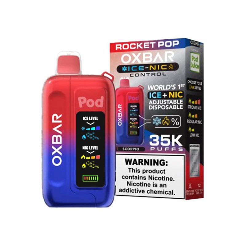 Ice-Nic Control 35000 Puffs Disposable E-Cig by Oxbar 50mg 14mL - Rocket Pop  with packaging