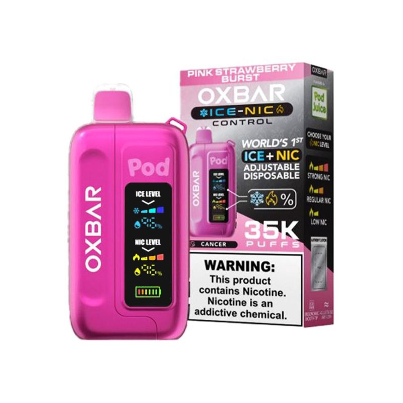 Ice-Nic Control 35000 Puffs Disposable E-Cig by Oxbar 50mg 14mL - Pink Strawberry Burst with packaging