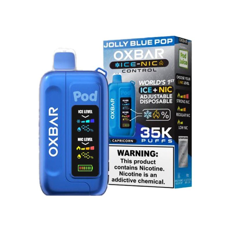 Ice-Nic Control 35000 Puffs Disposable E-Cig by Oxbar 50mg 14mL - Jolly Blue Pop with packaging