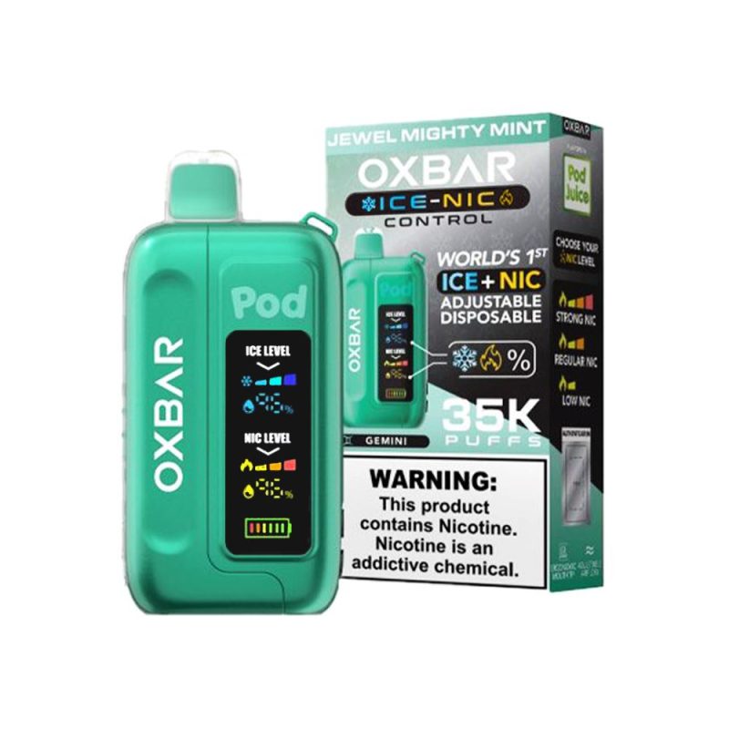 Ice-Nic Control 35000 Puffs Disposable E-Cig by Oxbar 50mg 14mL - Jewel Mighty Mint with packaging