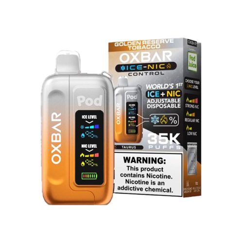 Ice-Nic Control 35000 Puffs Disposable E-Cig by Oxbar 50mg 14mL - Golden Reserve Tobacco with packaging