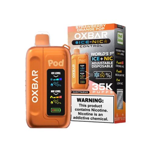 Ice-Nic Control 35000 Puffs Disposable E-Cig by Oxbar 50mg 14mL - Strawberry Orange Pop with packaging