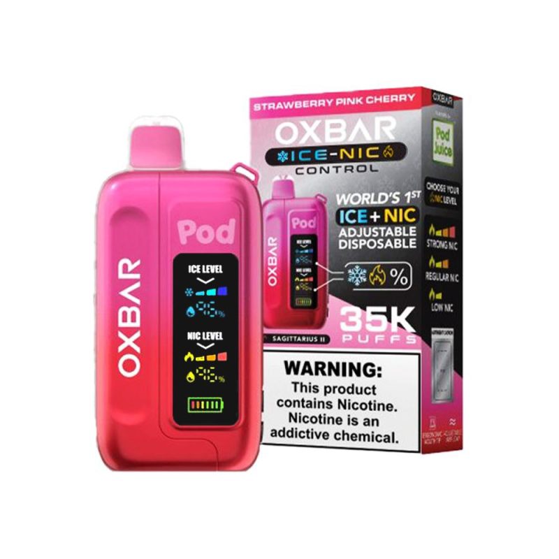 Ice-Nic Control 35000 Puffs Disposable E-Cig by Oxbar 50mg 14mL - Strawberry Pink Cherry with packaging