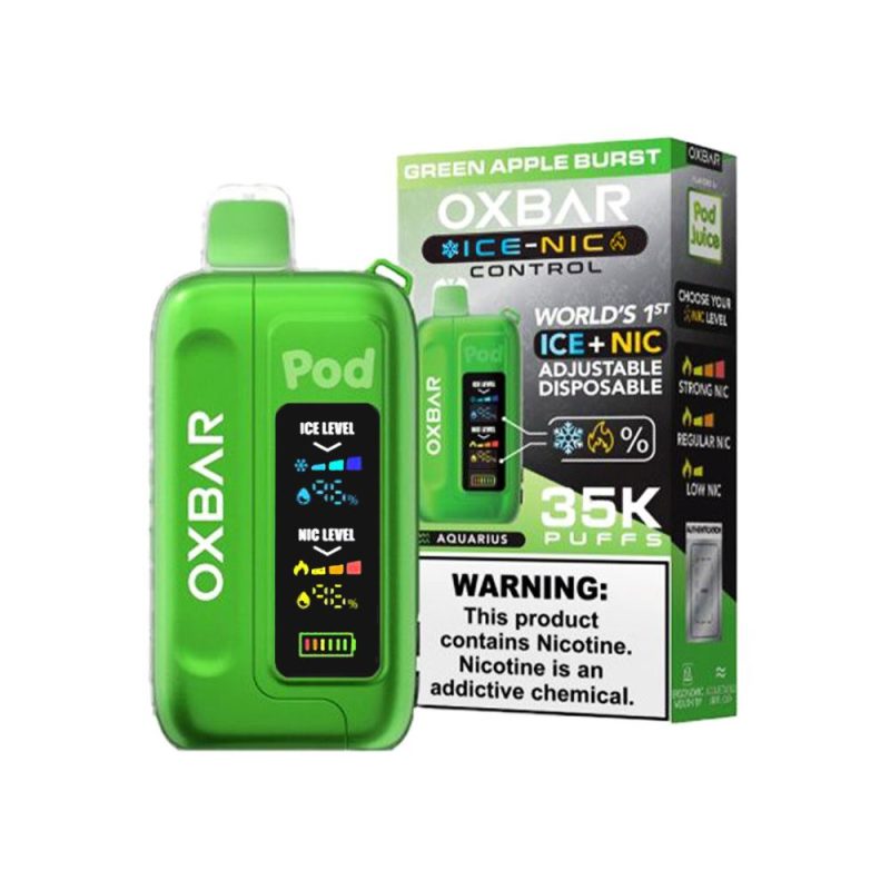 Ice-Nic Control 35000 Puffs Disposable E-Cig by Oxbar 50mg 14mL - Green Apple Burst with packaging