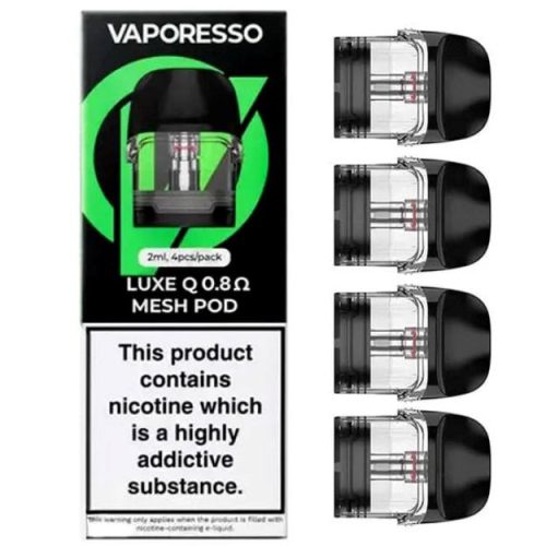 Vaporesso Luxe Q Replacement Pod 2mL (4-Pack) - 0.8ohm Mesh with packaging